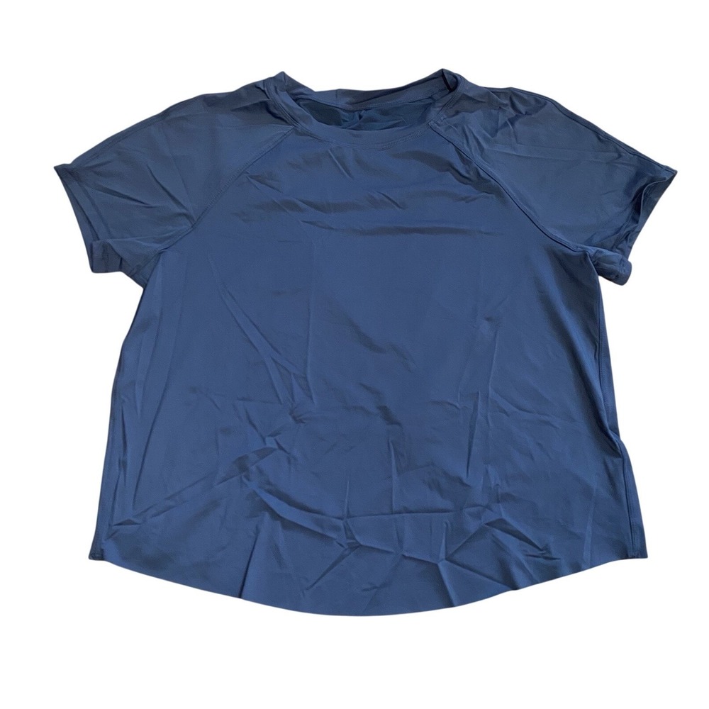 Halara NWT Navy Blue Short Sleeve Active Top Tulip Hem Split Back Size Medium‎